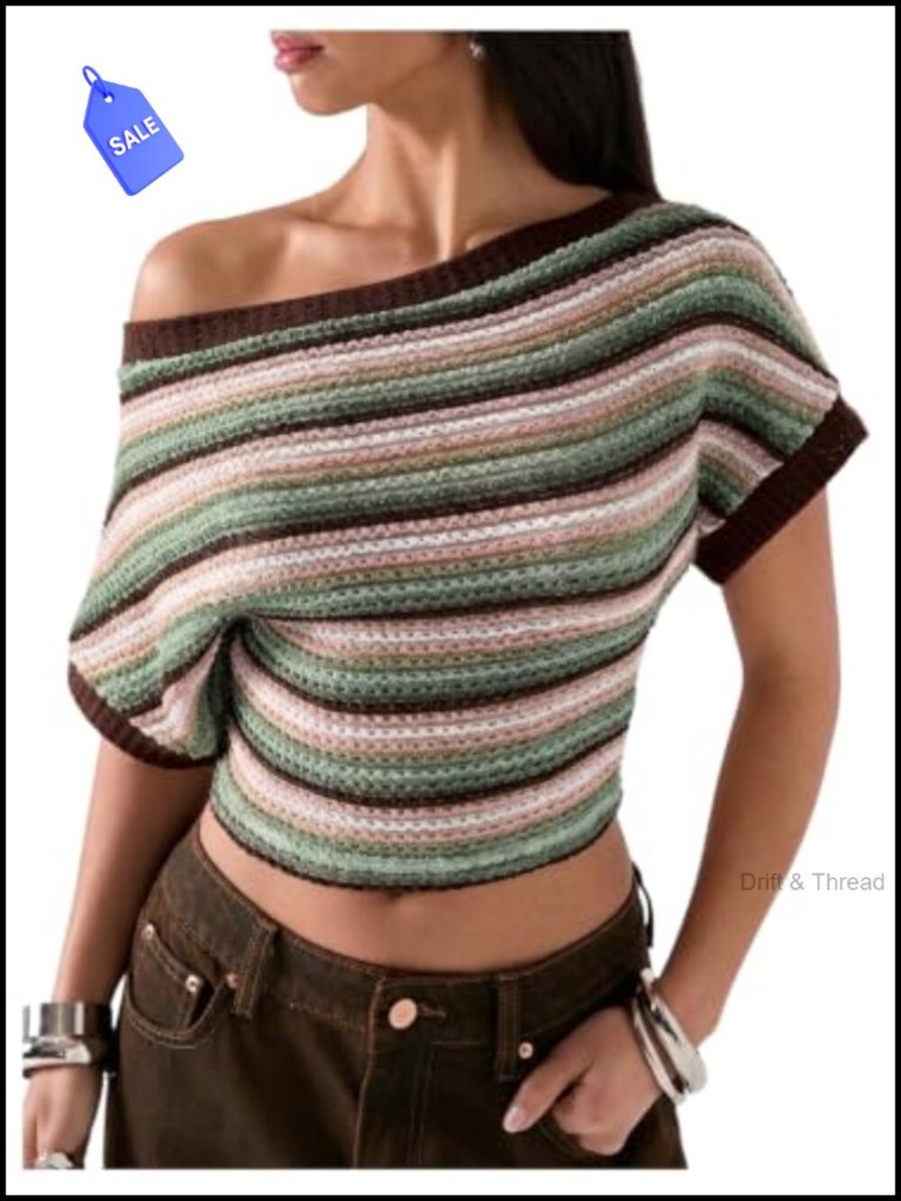 OYOANGLE Women's Off Shoulder Striped Crop Top Cinched Waist Y2K
